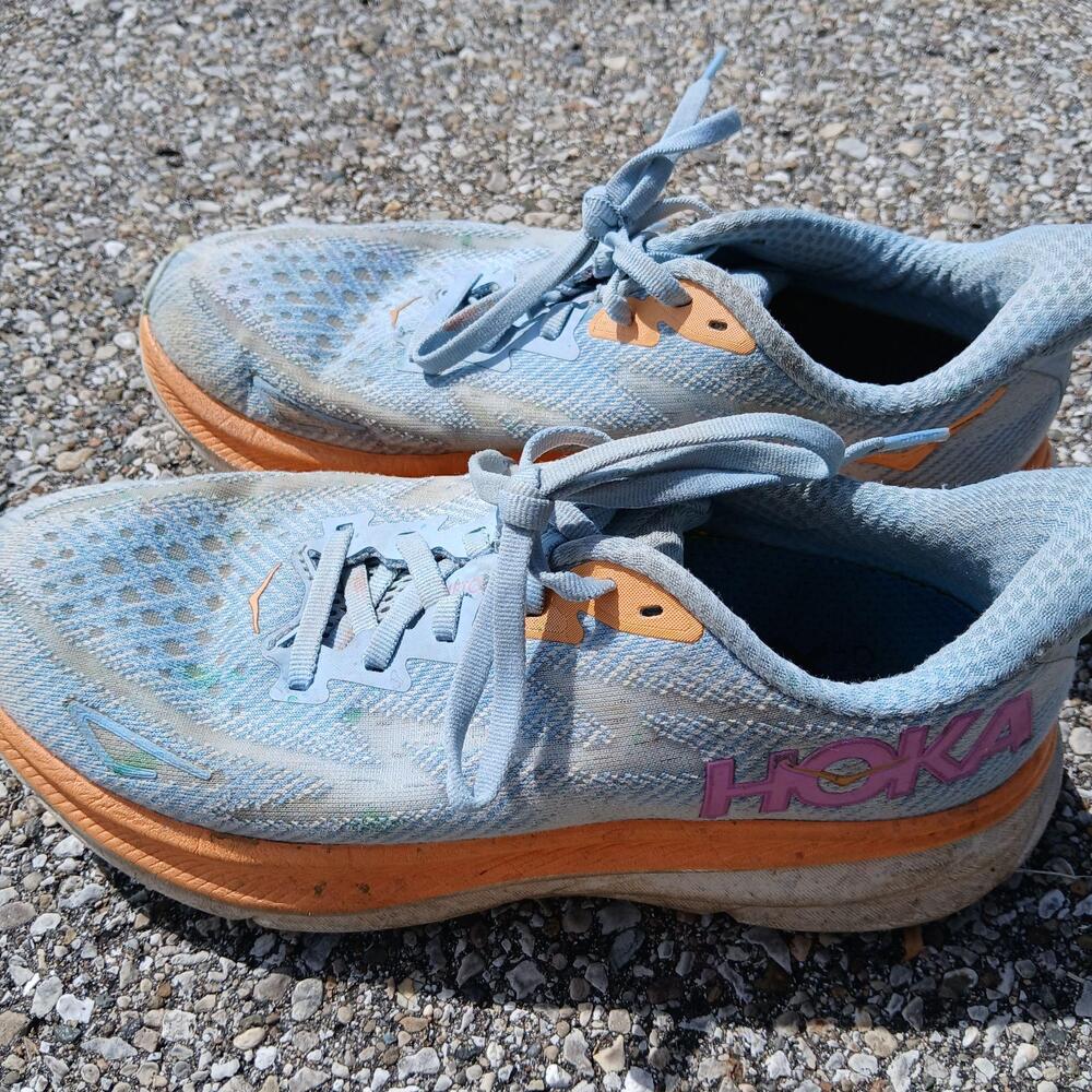 Hoka One One Shoes Womens Size 7.5 Blue Orange Running Sneakers Road Cushioned